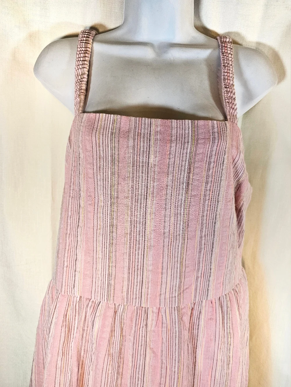 Nwt 2/$20 Maurices XL Blush Pink Striped Open Tie Back Midi Dress - Picture 4 of 8